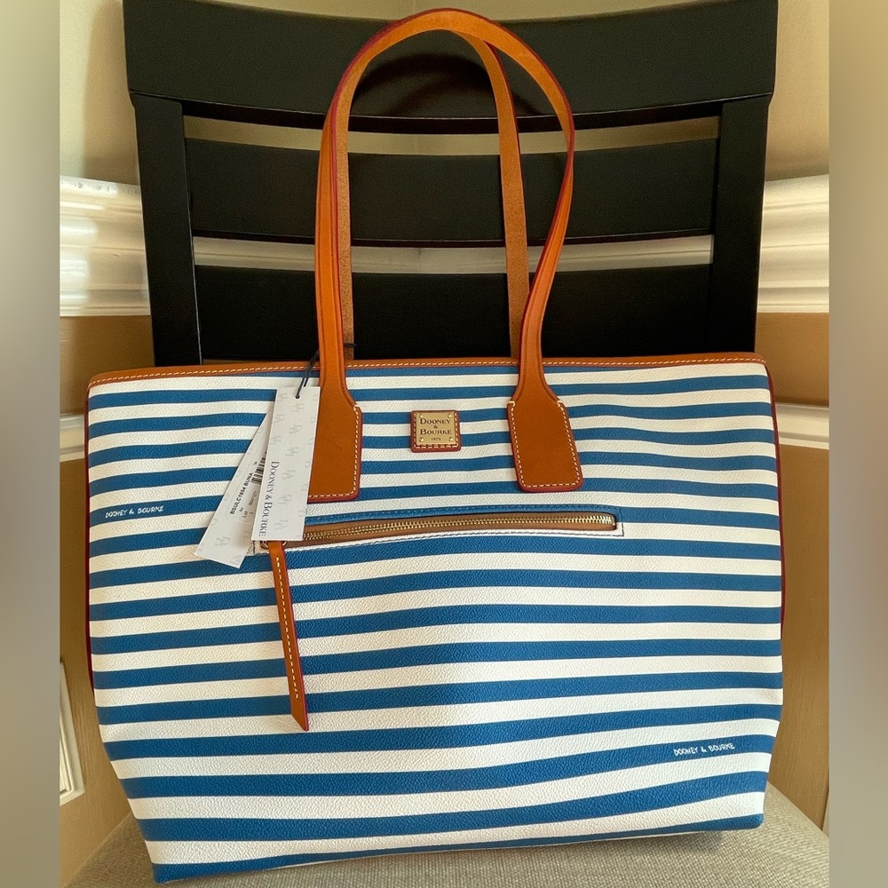 Dooney & Bourke blue and white striped Sullivan Tote Bag